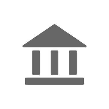 Banka simgesi. Üniversite siyah tabelası. Sütunlu siluet sembollü bina. Vektör beyazda izole edildi