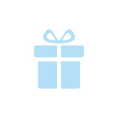  Hediye ikonu. Şirin mavi sürpriz kutusu. Şimdiki sembol. Vektör illüstrasyonu beyazda izole edildi.