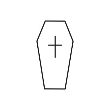 Tabut taslak simgesi. Ölüm çizgisi sembolü. Gömme konsepti. Vektör illüstrasyonu beyazda izole edildi.