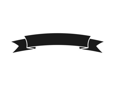 Kurdele pankartı ikonu. Kurdele siyah siluet. Düz biçim vektörü beyazda izole edildi