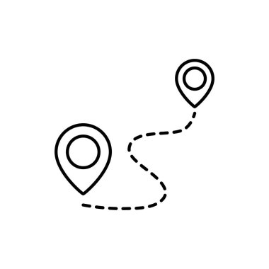 Konum çizgisi simgesi. Navigator doğrusal sembolü. Varış noktası konsepti. İşaret tabelaları. Vektör illüstrasyonu beyazda izole edildi.