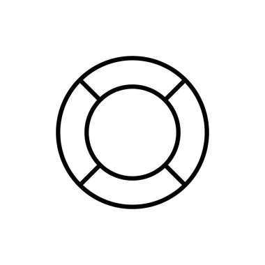 Lifebuoy çizgisi simgesi. Lastik yüzük ana hatları düz siyah simge. Cankurtaran işareti. Vektör illüstrasyonu beyazda izole edildi.