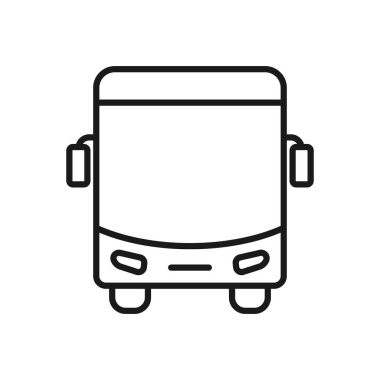 Otobüs simgesi. Toplu taşıma hattı sembolü. Otomobil taslak işareti. Ön manzara. Vektör illüstrasyonu beyazda izole edildi. 