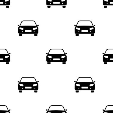 Arabanın kusursuz deseni. Siyah yarış arabaları beyaz arka plan. Vektör illüstrasyonu beyazda izole edildi