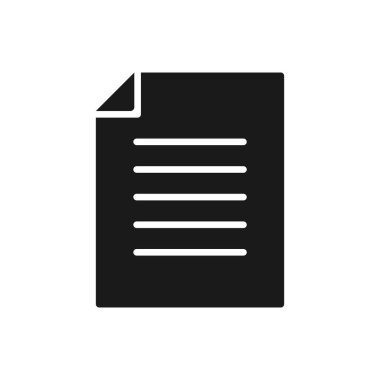 Belge simgesi. Kağıt siluet sembolü. Kontrat dosyası. Vektör illüstrasyonu beyazda izole edildi