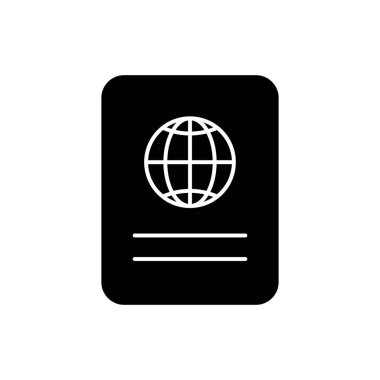 Pasaport siyah siluet simgesi. Kişisel belge sembolü. Seyahat konsepti. Vektör beyazda izole edildi