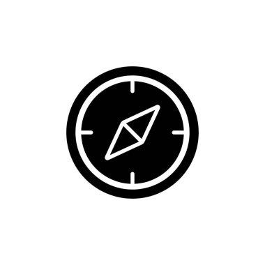 Pusula simgesi. Seyrüsefer ekipmanları siyah silueti simgeliyor. Vektör illüstrasyonu beyazda izole edildi