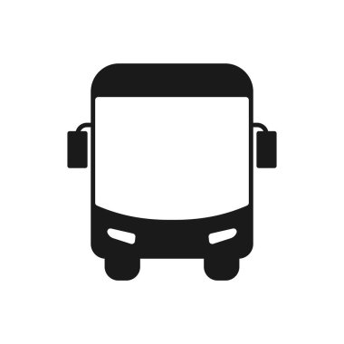 Otobüs simgesi. Toplu taşıma sembolü. Düz trend tarzında vektör illüstrasyonu beyazda izole edildi. Siyah renk tasarımlı otomobil silueti