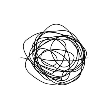 Kaotik hat. Karalanmış yuvarlak elementlerle karışık bir yol. Doğrusal pas ver. Kaos sembolü. Vektör illüstrasyonu beyaz arkaplanda izole edildi.