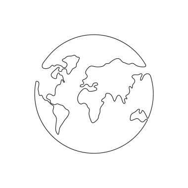 Dünya haritası bir çizgi sanat. Devamlı Dünya çizim sembolü. Dünya küresinin el işareti. Vektör illüstrasyonu beyaz arkaplanda izole edildi