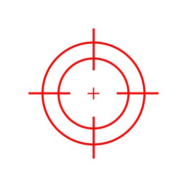 Crosshair ikonu. Kırmızı hedef sembolü. Keskin nişancı dürbünü işareti. Vektör beyazda izole edildi