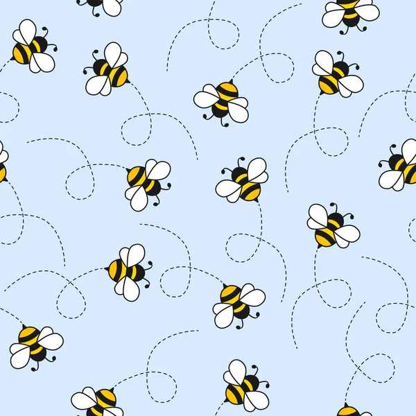 Seamless Pattern Flying Bees Vector Cartoon Black Yellow Bees Flying — Wektor stockowy