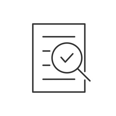 Kontrol listesi simgesi. Pano doğrusal vektör illüstrasyonunu onayla. İşaretleme satırı belge simgesini kontrol et. Doğrulanmış bilgi. Beyazda izole edilmiş. 