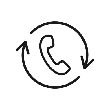 Ok ikonu ile telefon görüşmesi. Eski bir sembolün siyah çizgisi. Beyaz arkaplanda izole edilmiş vektör.