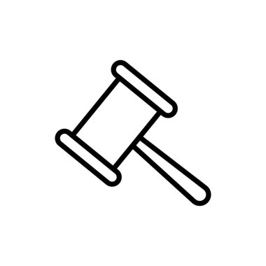 Çekiç adalet hattı ikonu. Hukuk sembolü. Mahkeme tokmağı doğrusal illüstrasyon. Yargıç Tokmak imzası. Vektör beyazda izole edildi.