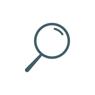 Büyüteç simgesi. Arama sembolü. Mavi leke. Yakınlaştır. Büyüteç lens piktogramı. Beyaz arkaplanda izole edilmiş vektör