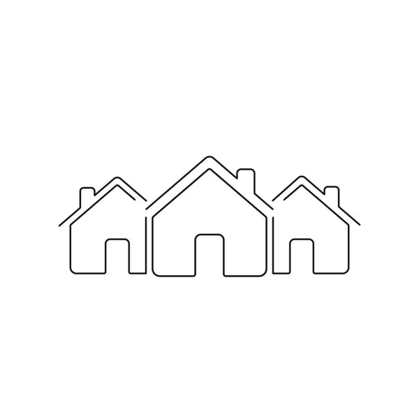 Значок Линии Дома Три Символа Контура Здания Пиктограмма Компании Знак — стоковый вектор