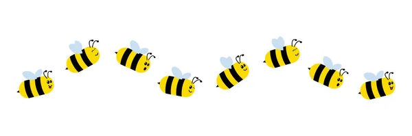 Aranyos Méhecske Karakter Érzelmekkel Repülő Aranyos Méhek Sora Fehér Alapon — Stock Vector