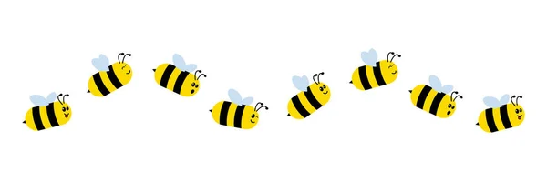 Cute Bee Character Emotions Line Flying Cute Bees Vector Illustration — Stock Vector