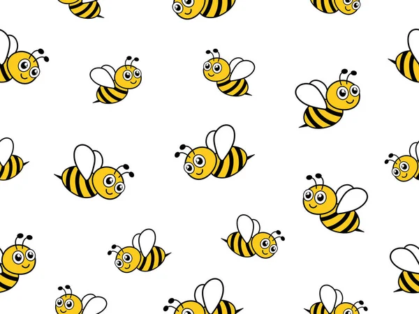 Cartoon Bees Seamless Pattern Bee Flying White Background Vector Illustration — Stock Vector