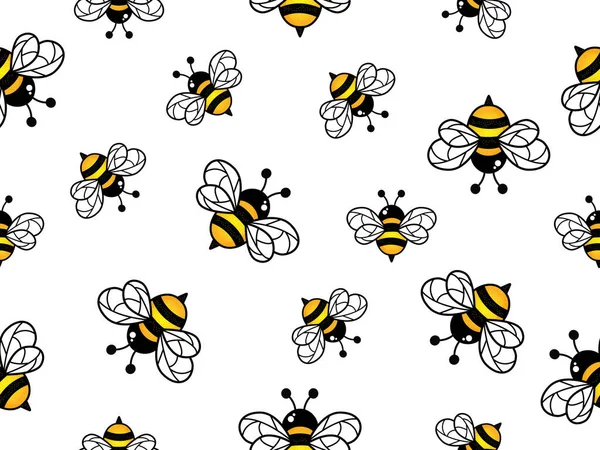 漫画の蜂のシームレスなパターン 蜂は白い背景を飛んでいる ベクターイラスト — ストックベクタ