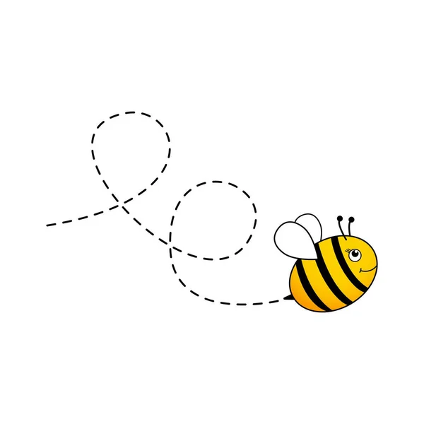 Pszczoła Lecąca Trasie Kropkowanej Słodka Postać Pszczoły Ilustracja Wektora Izolowana — Wektor stockowy