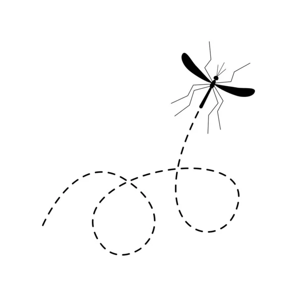 モスキートのアイコン 蚊が点在するルートを飛んでいます 白を基調としたベクトルイラスト — ストックベクタ