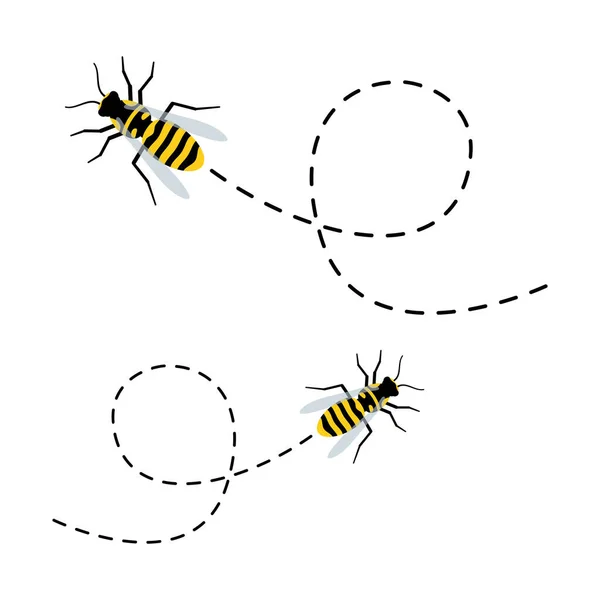 Carácter Abeja Lindas Abejas Voladoras Con Ruta Punteada Ilustración Insectos — Archivo Imágenes Vectoriales