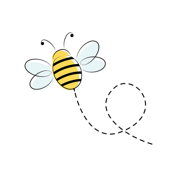 Abeille Volant Sur Une Route Pointillée Mignon Personnage Abeille Illustration — Image vectorielle