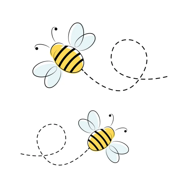 Personnage Abeille Jolies Abeilles Volantes Avec Route Pointillée Illustration Vectorielle — Image vectorielle