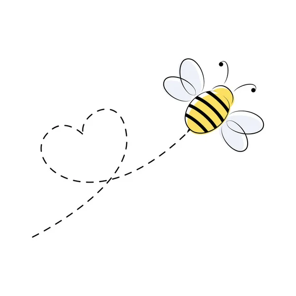 Včela Letí Tečkované Trase Tvaru Srdce Krásná Včelí Postava Vektor — Stockový vektor