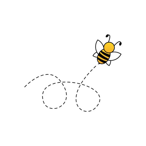 Abeja Volando Una Ruta Punteada Lindo Personaje Abeja Ilustración Vectorial — Archivo Imágenes Vectoriales