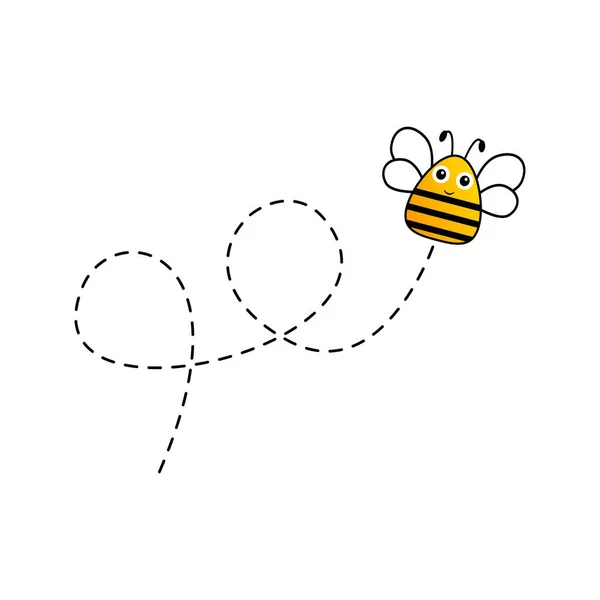 Bienen Fliegen Auf Einer Punktierten Route Niedliche Biene Charakter Vektor — Stockvektor