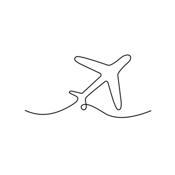 飛行機1ライン描画します ミニマリズムアート 連続線型飛行機輸送 白を基調としたベクトルイラスト — ストックベクタ