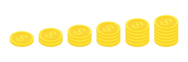 Złoty Stos Monet Ustawiony Płaska Ikona Izometryczna Złota Gospodarka Finanse — Wektor stockowy