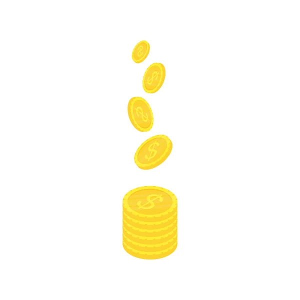 Monedas Oro Oro Dinero Volando Símbolo Icono Isométrico Oro Plano — Vector de stock
