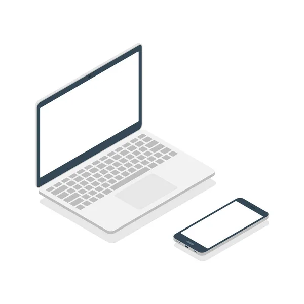 Laptop Smartphone Estilo Isométrico Dispositivos Portátiles Concepto Tecnología Digital Abra — Vector de stock
