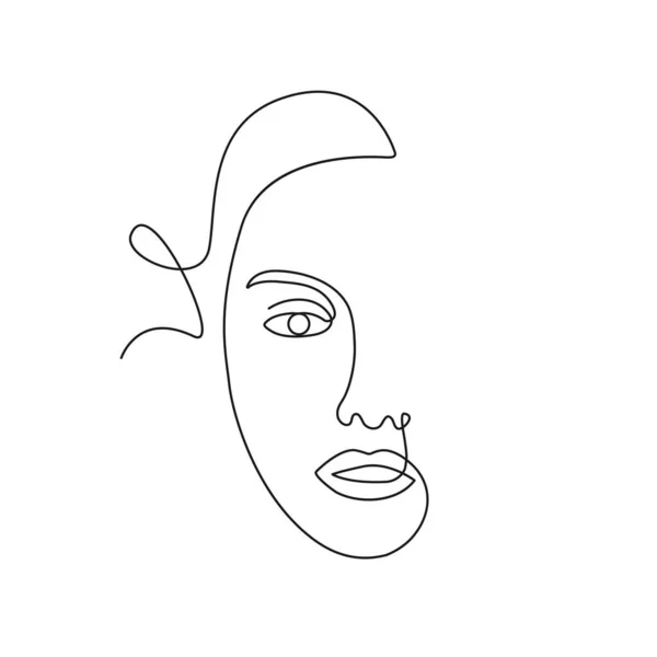 Woman Face One Line Drawing Minimalism Art Female Contour Portrait — Stock Vector