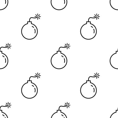 Bomba kusursuz bir şekilde patlamış. Bum sembol deseni. Dinamit işareti. Vektör illüstrasyonu beyaz arkaplanda izole edildi.