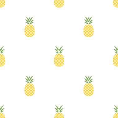 Kusursuz ananas deseni. Yaz tatlı arka plan. Beyaz üzerine vektör illüstrasyonu.