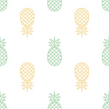 Kusursuz ananas deseni. Yaz tatlı arka plan. Beyaz üzerine vektör illüstrasyonu.