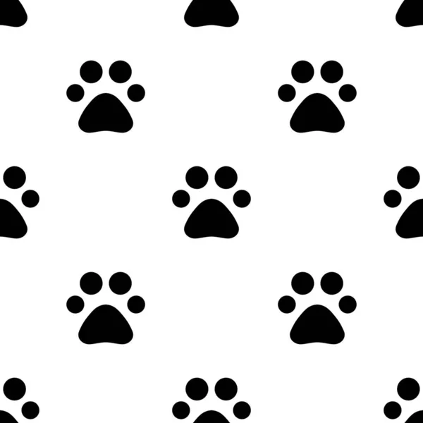 動物の足跡とシームレスなパターン 犬の足のシンボル ペットの足の跡 ベクターイラスト白の背景 — ストックベクタ