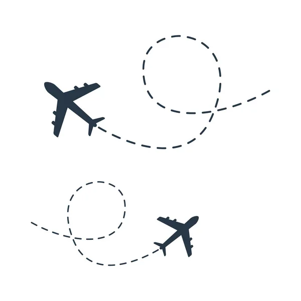 Ikon Jalur Pesawat Diatur Vektor Ilustrasi Penerbangan Pesawat Udara Rute - Stok Vektor