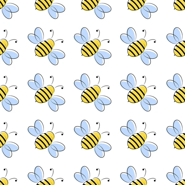 Cartoon Bienen Nahtlose Muster Biene Fliegt Auf Weißem Hintergrund Vektorillustration — Stockvektor