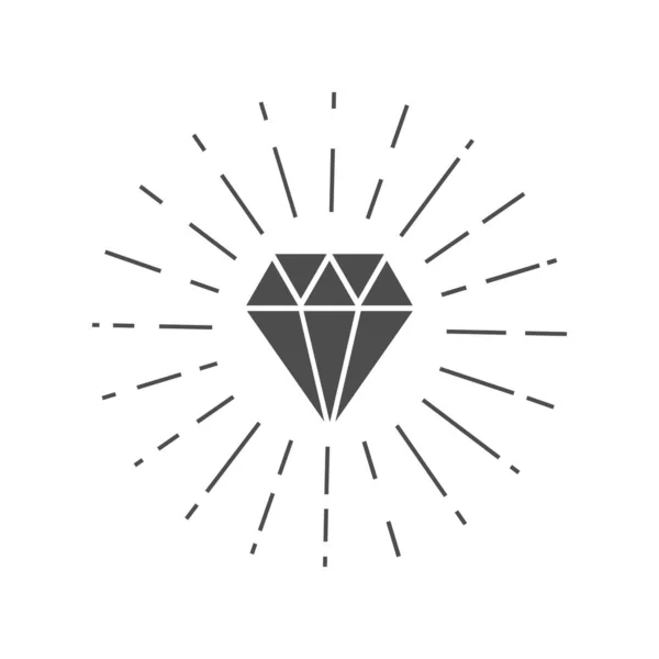 Блискуча Діамантова Чорна Ікона Ювелірний Символ Сонячними Променями Знак Форми — стоковий вектор