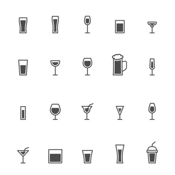 Glass Icons Set Drinks Black Outline Group Glassware Linear Collection — Stock Vector