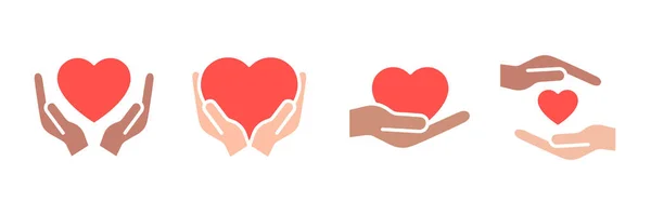 Καρδιά Χέρια Πολύχρωμα Εικονίδια Που Πολυπολιτισμική Ανθρώπινη Βοήθεια Και Συλλογή — Διανυσματικό Αρχείο