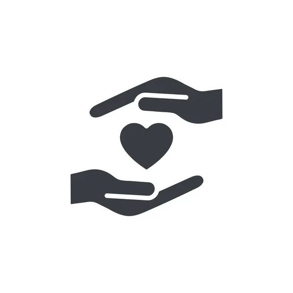 Srdce Ikonou Ruky Pomoc Podpora Černé Siluety Symbol Dobrovolný Symbol — Stockový vektor