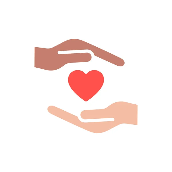 Srdce Barevnou Ikonou Rukou Multikulturní Lidská Pomoc Symbol Podpory Dobrovolné — Stockový vektor