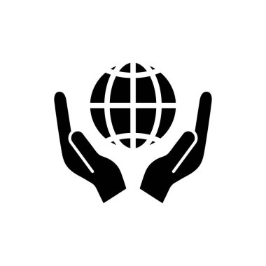Küre ve insan eli ikonu. Vektör illüstrasyonu beyaz arkaplanda izole edildi.